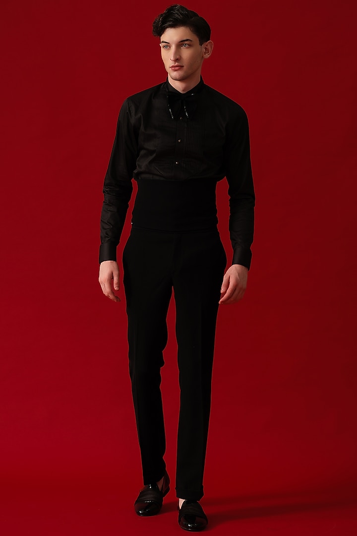 Black Japanese Polyester Embroidered Tuxedo Set by Amrit Dawani at Pernia's Pop Up Shop