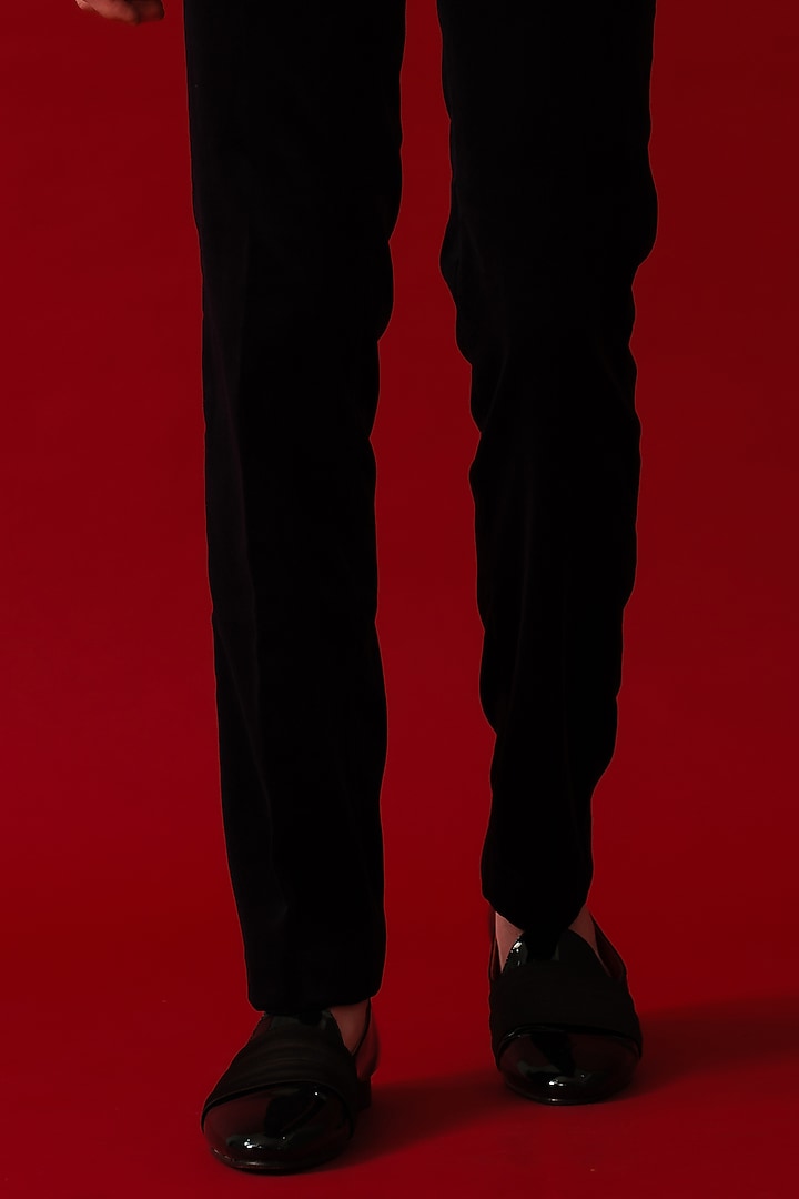 Navy Blue Velvet Embroidered Tuxedo Set by Amrit Dawani at Pernia's Pop Up Shop