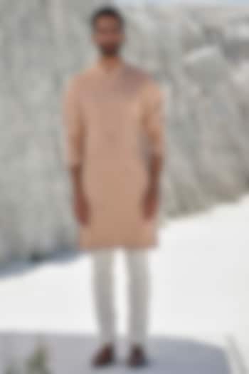 Rose Gold Modal Silk Hand Embroidered Kurta Set by Amrit Dawani at Pernia's Pop Up Shop