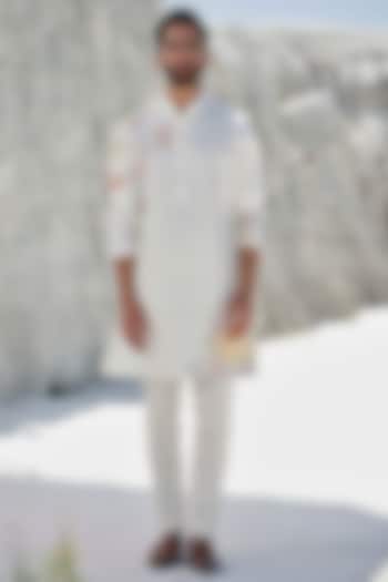 Ivory Modal Silk Hand Embroidered Kurta Set by Amrit Dawani at Pernia's Pop Up Shop