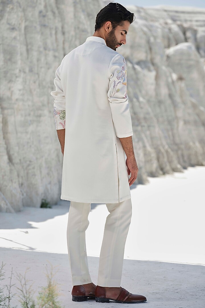 Ivory Modal Silk Hand Embroidered Kurta Set by Amrit Dawani at Pernia's Pop Up Shop