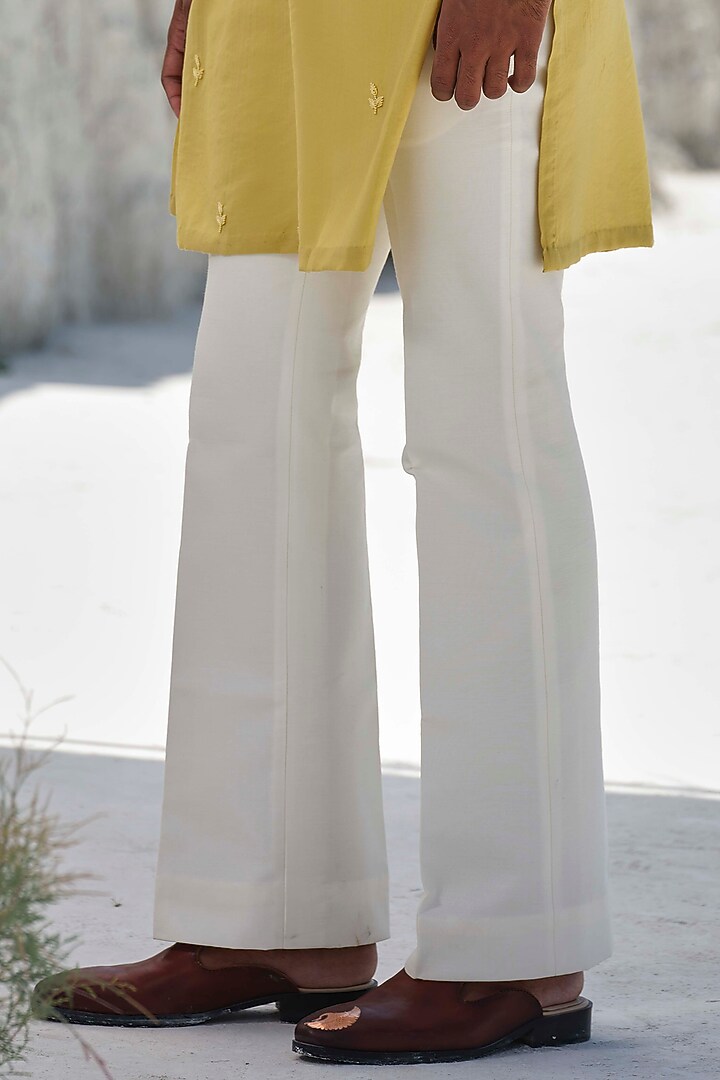 Lime Yellow Cotton Silk Blend Hand Embroidered Kurta Set by Amrit Dawani at Pernia's Pop Up Shop