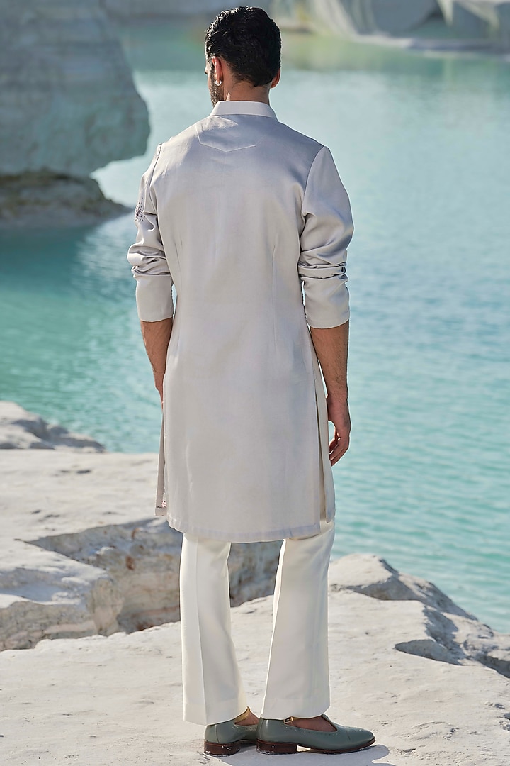 Grey Modal Silk Hand Embroidered Kurta Set by Amrit Dawani at Pernia's Pop Up Shop