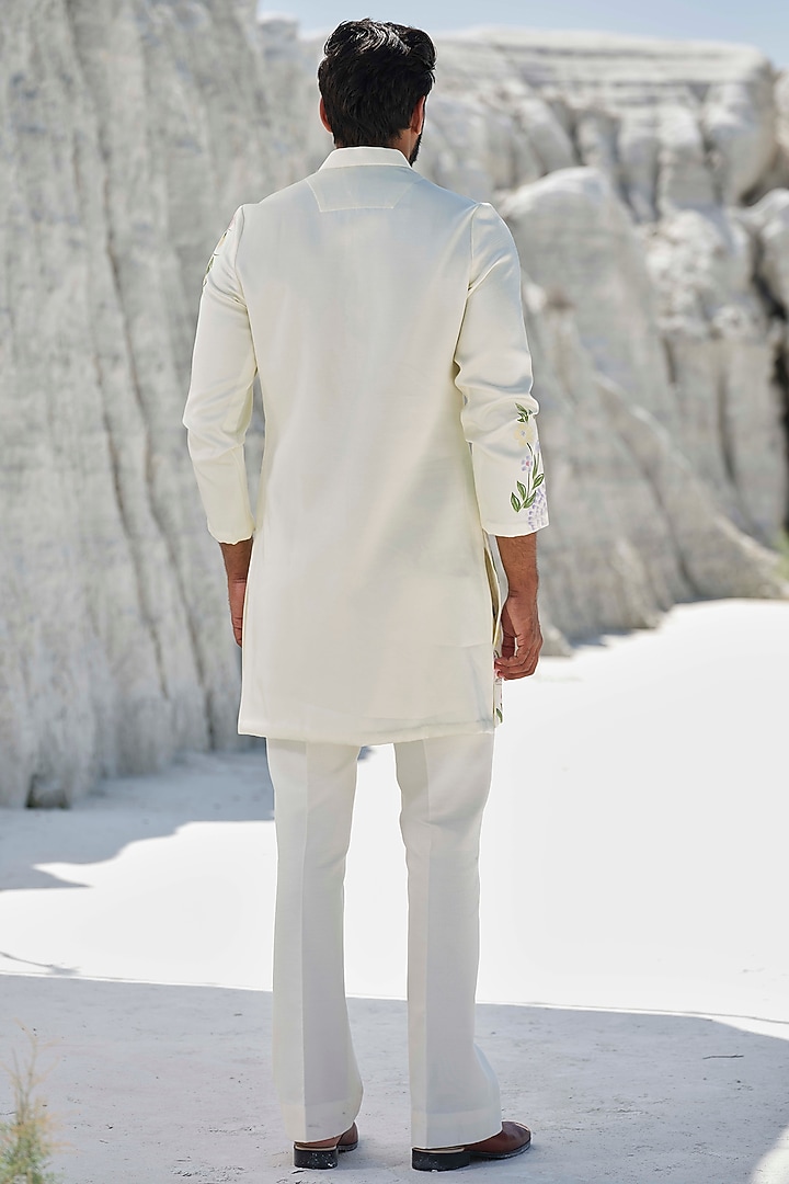 Butter Yellow Modal Silk Floral Artwork Kurta Set by Amrit Dawani at Pernia's Pop Up Shop
