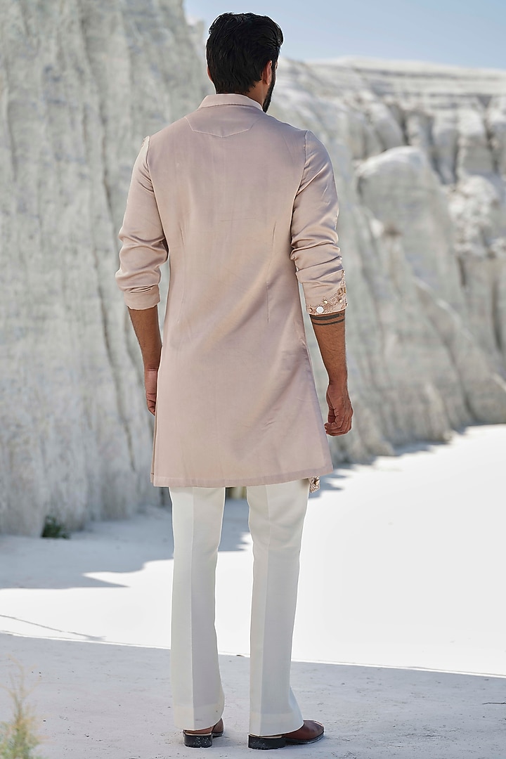 Rose Gold Modal Silk Sequin Embellished Kurta Set by Amrit Dawani at Pernia's Pop Up Shop