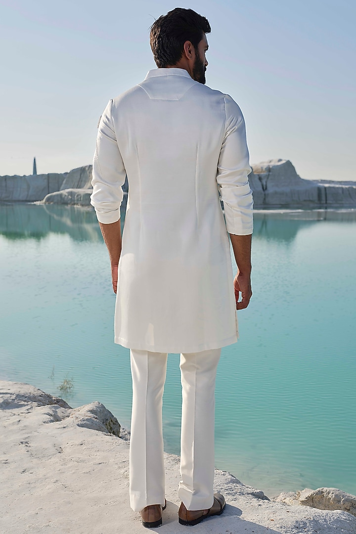 Ivory Modal Silk Bead Embroidered Kurta Set by Amrit Dawani at Pernia's Pop Up Shop