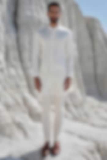 Ivory Modal Silk Pearl Embroidered Kurta Set by Amrit Dawani at Pernia's Pop Up Shop