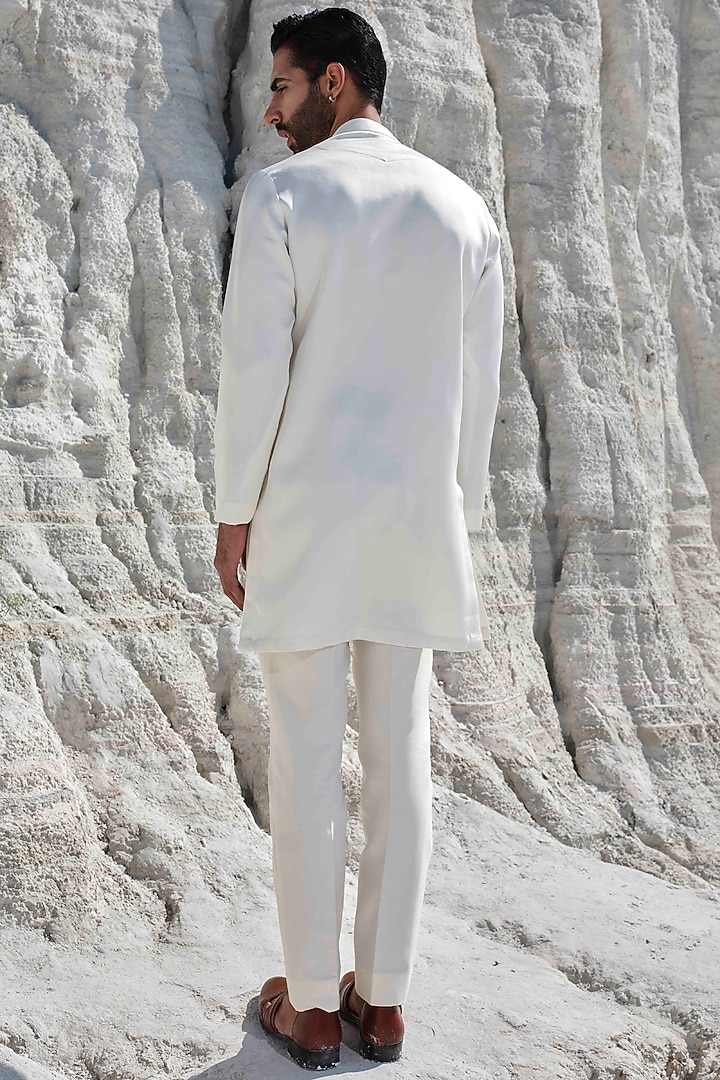 Ivory Modal Silk Pearl Embroidered Kurta Set by Amrit Dawani at Pernia's Pop Up Shop