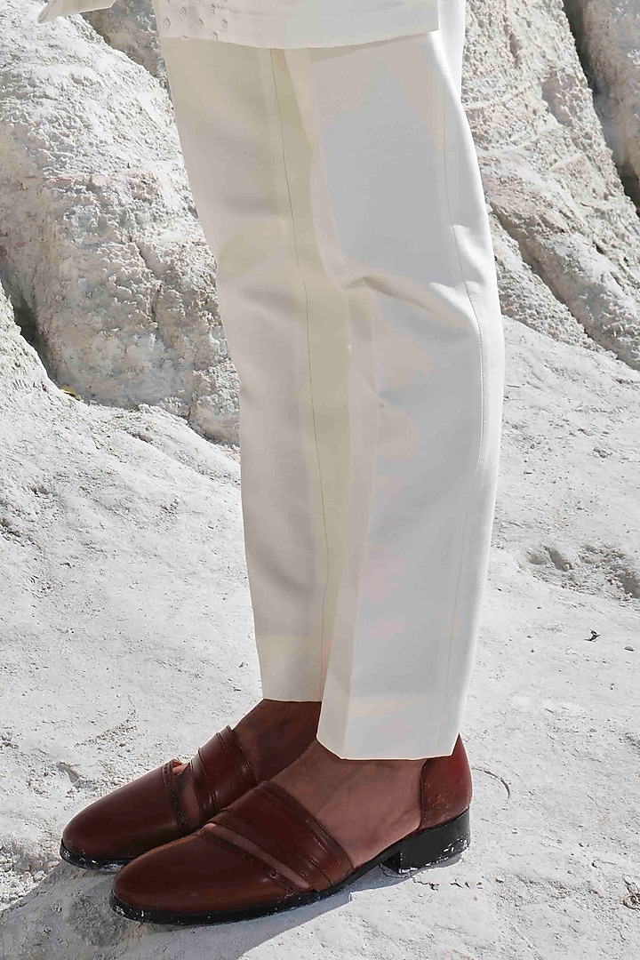 Ivory Modal Silk Pearl Embroidered Kurta Set by Amrit Dawani at Pernia's Pop Up Shop