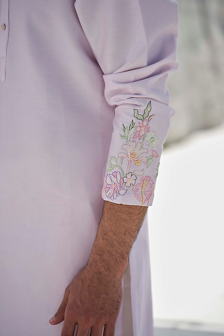 Light Lavender Modal Silk Bead Embroidered Kurta Set by Amrit Dawani at Pernia's Pop Up Shop