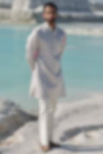 Light Grey Modal Silk Hand Embellished Kurta Set by Amrit Dawani at Pernia's Pop Up Shop