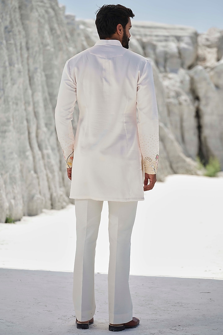 Blush Pink Modal Silk Hand Embroidered Kurta Set by Amrit Dawani at Pernia's Pop Up Shop