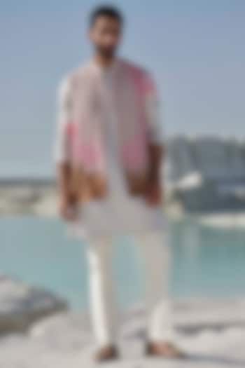 Blush Pink Organza Handpainted & Embellished Bundi Jacket Set by Amrit Dawani at Pernia's Pop Up Shop