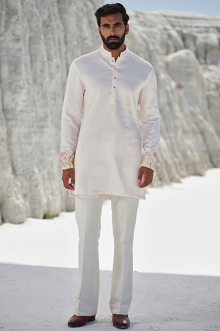 Mint Green Modal Silk Hand Embroidered Bundi Jacket Set by Amrit Dawani at Pernia's Pop Up Shop