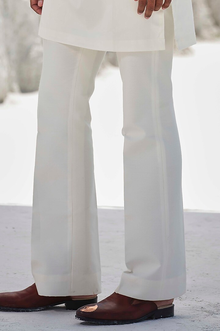 Ivory Raw Silk Thread Embroidered Bundi Jacket Set by Amrit Dawani at Pernia's Pop Up Shop