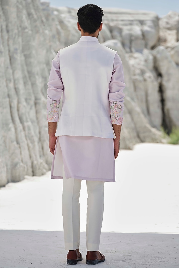 Ivory Modal Bead Embroidered Bundi Jacket Set by Amrit Dawani at Pernia's Pop Up Shop