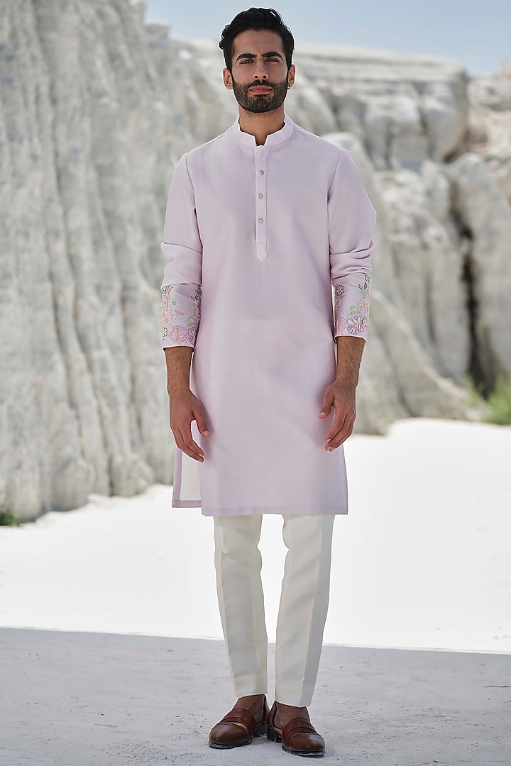 Ivory Modal Bead Embroidered Bundi Jacket Set by Amrit Dawani at Pernia's Pop Up Shop