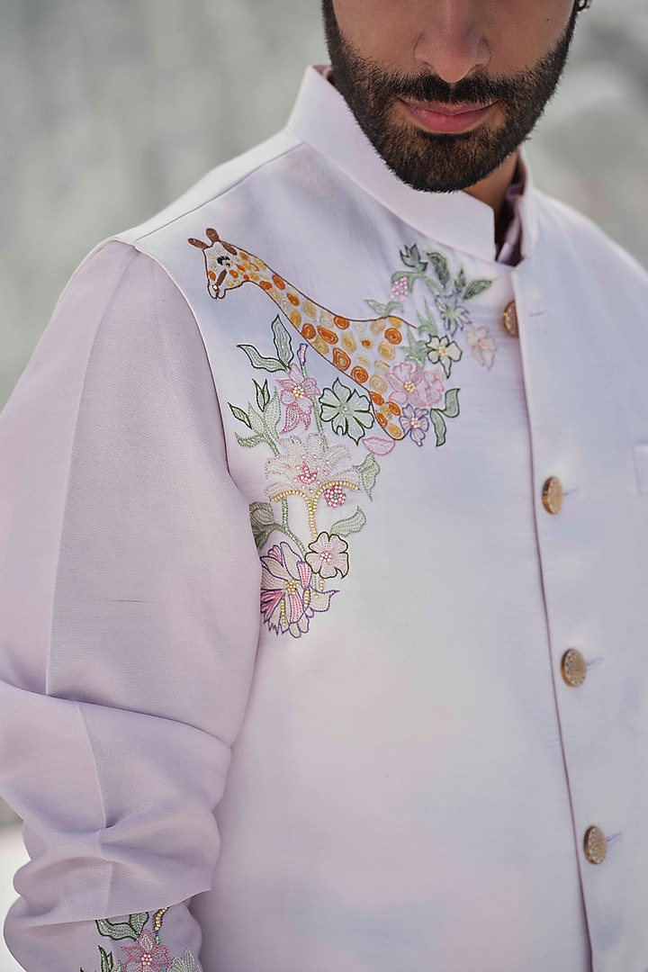 Ivory Modal Bead Embroidered Bundi Jacket Set by Amrit Dawani at Pernia's Pop Up Shop