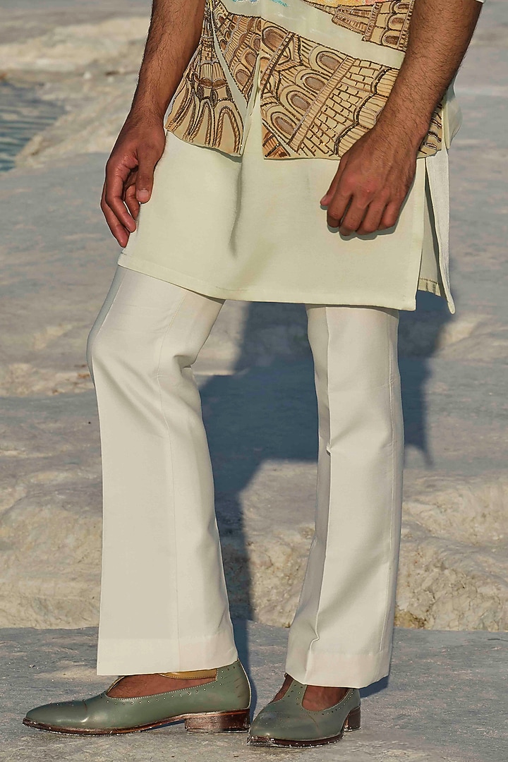 Light Green Modal Silk Handpainted & Embellished Bundi Jacket Set by Amrit Dawani at Pernia's Pop Up Shop