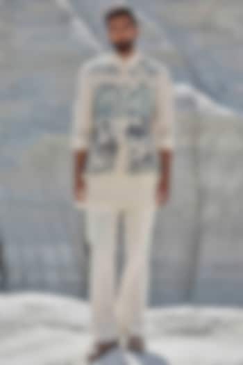 Ivory Organza Handpainted & Hand Embroidered Bundi Jacket Set by Amrit Dawani at Pernia's Pop Up Shop