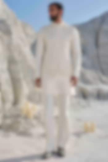 Ivory Organza Embroidered Bundi Jacket Set by Amrit Dawani at Pernia's Pop Up Shop