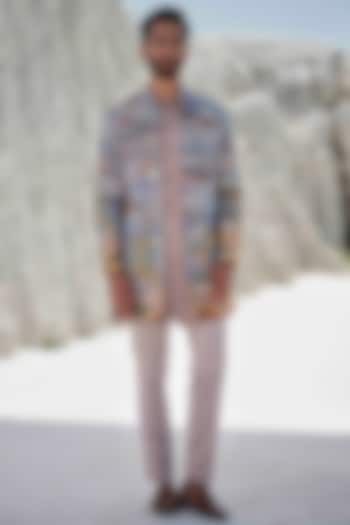 Dusty Purple Organza Threadwork Groom Indowestern Set by Amrit Dawani at Pernia's Pop Up Shop