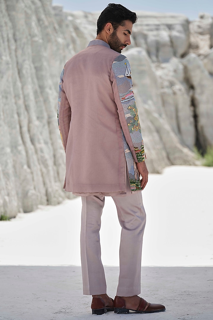 Dusty Purple Organza Threadwork Groom Indowestern Set by Amrit Dawani at Pernia's Pop Up Shop