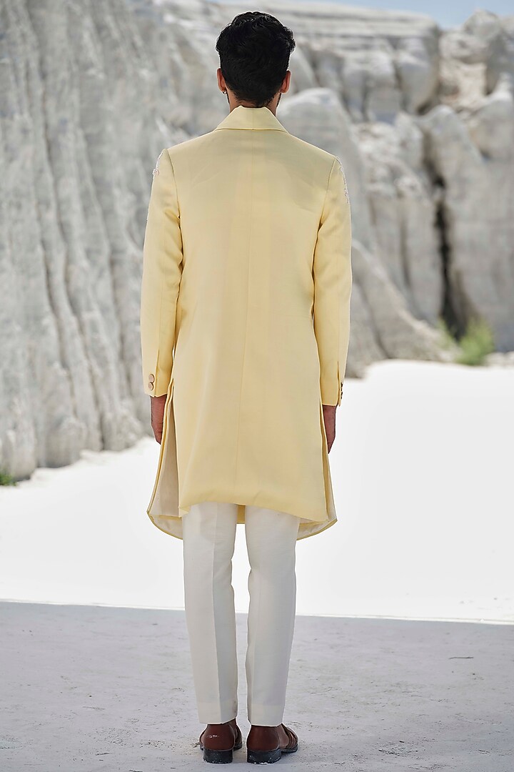 Bright Yellow Modal Silk Beaded Embroidered Wedding Indowestern Set by Amrit Dawani at Pernia's Pop Up Shop