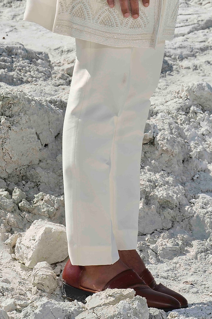 Ivory Modal Silk Embroidered Groom Indowestern Set by Amrit Dawani at Pernia's Pop Up Shop