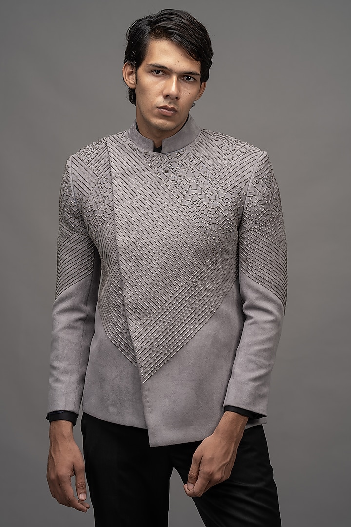 Grey Embellished Jodhpuri Set by Amrit Dawani at Pernia's Pop Up Shop