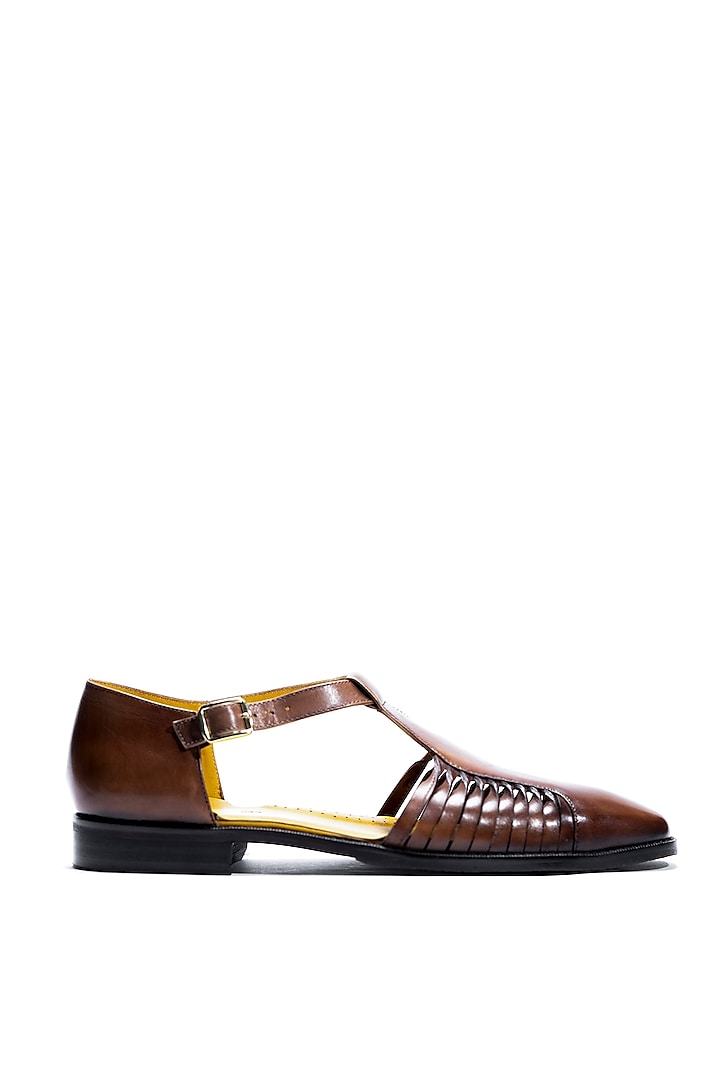 Tan Brown Leather Oxford Sandals by Amrit Dawani