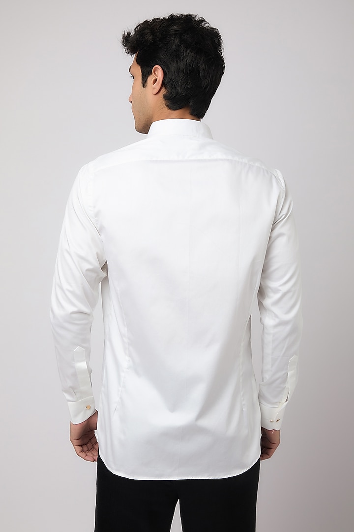 White Cotton Abstract Motif Hand Painted Party Wear Shirt by Amrit Dawani at Pernia's Pop Up Shop