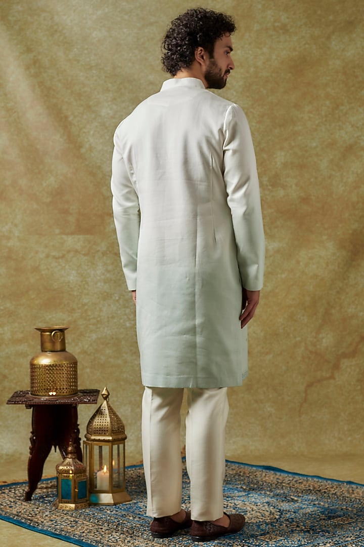 Mint Cotton Silk Hand Embroidered Kurta Set by Amrit Dawani at Pernia's Pop Up Shop