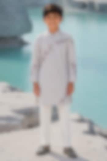 Grey Modal Silk Pearl Embroidered Kurta Set For Boys by Amrit Dawani Kids at Pernia's Pop Up Shop