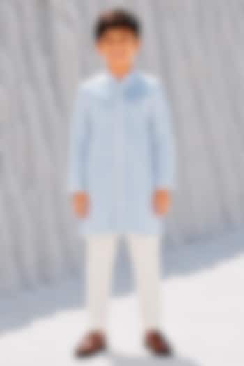 Powder Blue Modal Silk Kurta Set For Boys by Amrit Dawani Kids at Pernia's Pop Up Shop