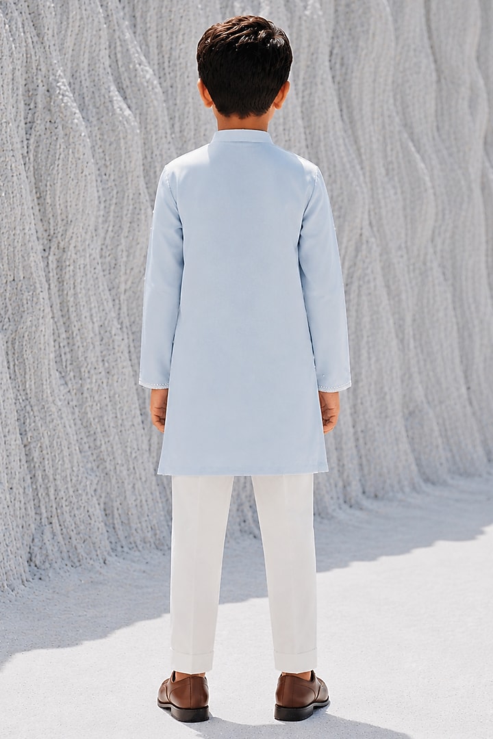 Powder Blue Modal Silk Kurta Set For Boys by Amrit Dawani Kids at Pernia's Pop Up Shop