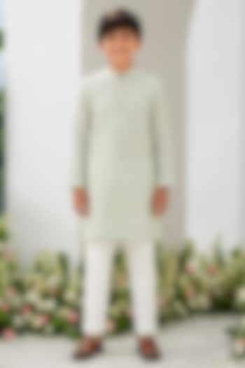 Mint Green Cotton Silk Embroidered Kurta Set For Boys by Amrit Dawani Kids at Pernia's Pop Up Shop