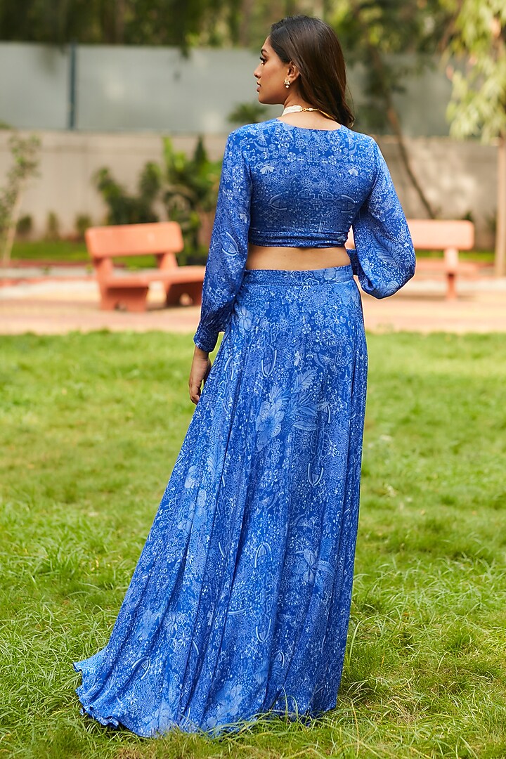 MIdnight Blue Viscose Natural Crepe Printed Lehenga Set by ANKITA DHARMAN at Pernia's Pop Up Shop