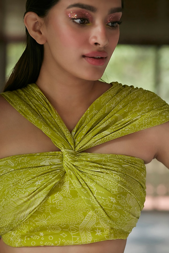 Lime Viscose Natural Crepe Twisted Cropped Top by ANKITA DHARMAN at Pernia's Pop Up Shop