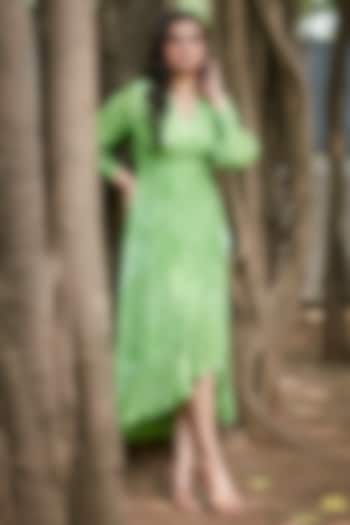 Green Viscose Natural Crepe Ruffed Midi Summer Dress by ANKITA DHARMAN at Pernia's Pop Up Shop