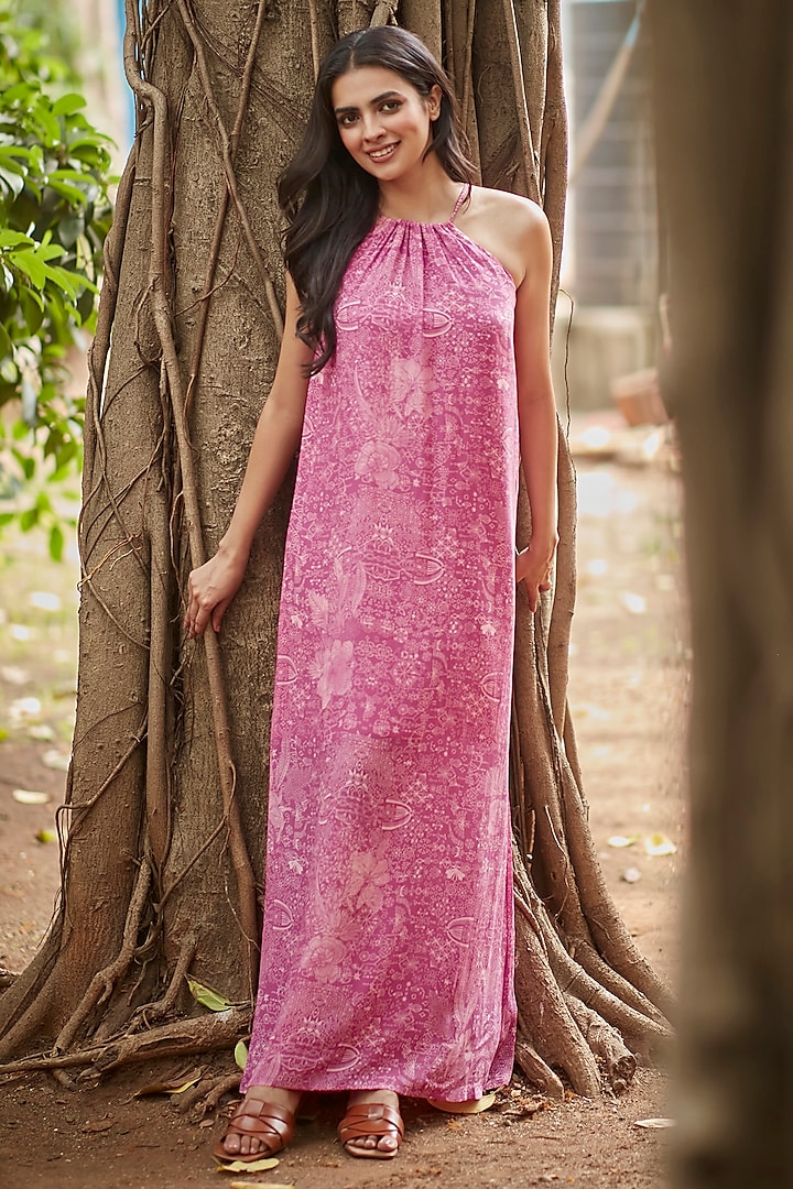 Pink Viscose Natural Crepe Tent Maxi Dress by ANKITA DHARMAN