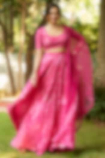 Rani Pink Natural Silk Crepe Printed Lehenga Set by ANKITA DHARMAN at Pernia's Pop Up Shop