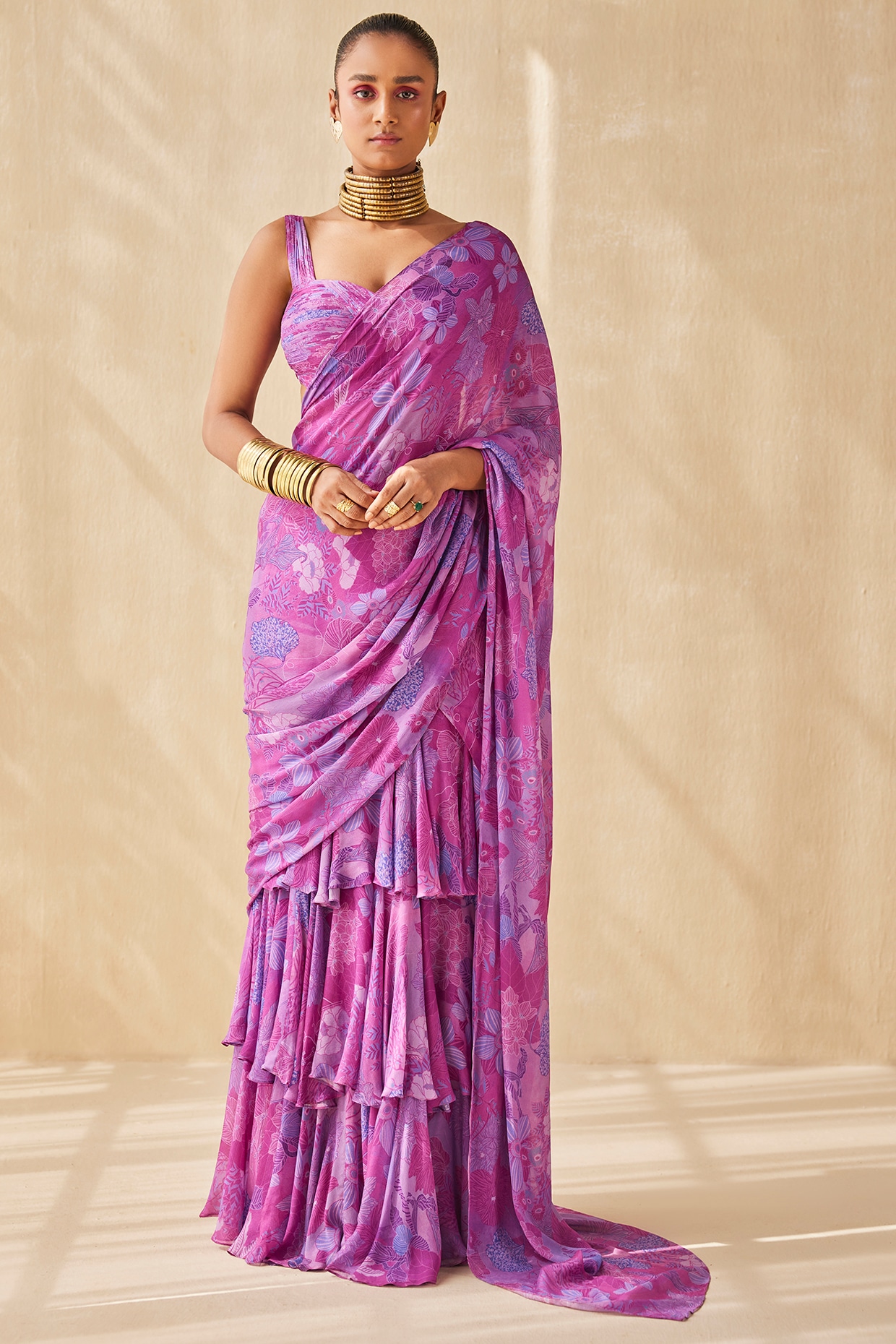 Buy Silver Designer Ruffle Sarees At Best Price Online