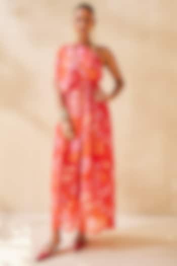 Scarlet Chinon One-Shoulder Dress by ANKITA DHARMAN