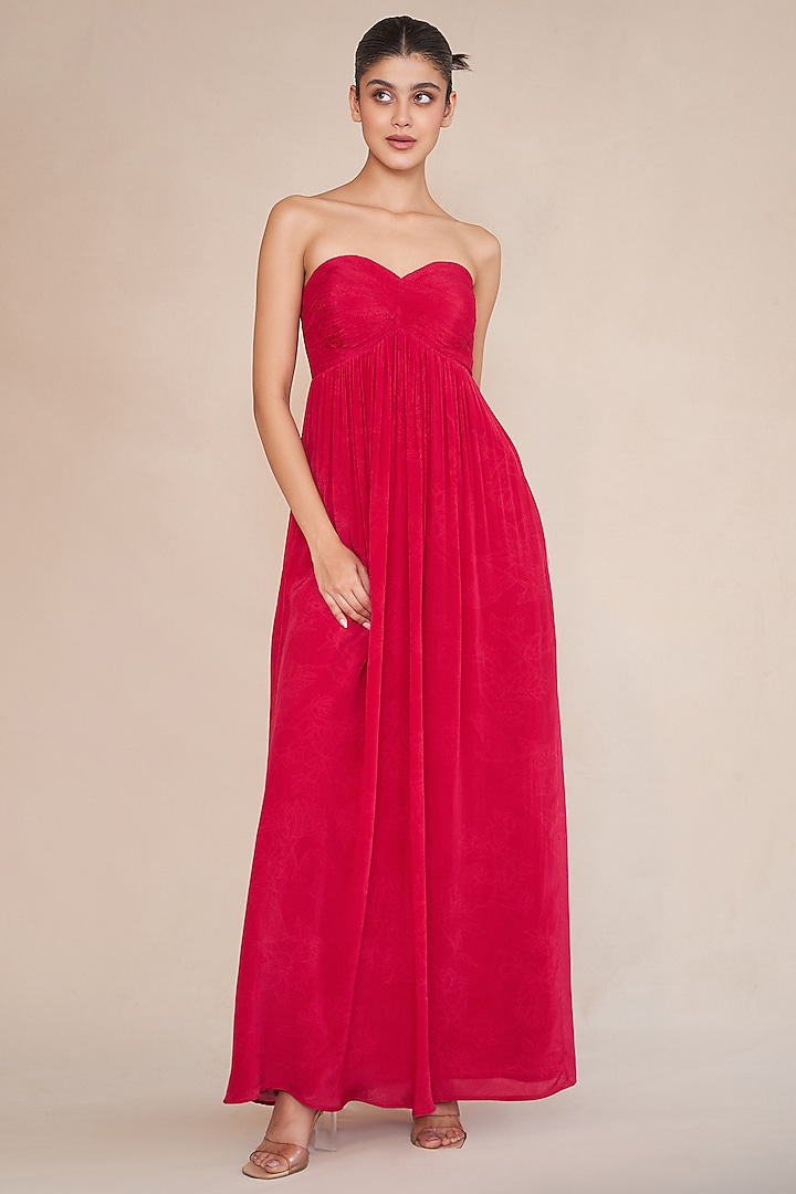 Pink Natural Crepe Pleated Tube Maxi Dress by ANKITA DHARMAN at Pernia's Pop Up Shop