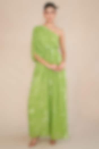 Green Georgette One-Shoulder Maxi Dress by ANKITA DHARMAN at Pernia's Pop Up Shop