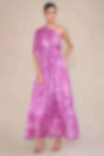 Blush Chinon One-Shoulder Maxi Dress by ANKITA DHARMAN at Pernia's Pop Up Shop