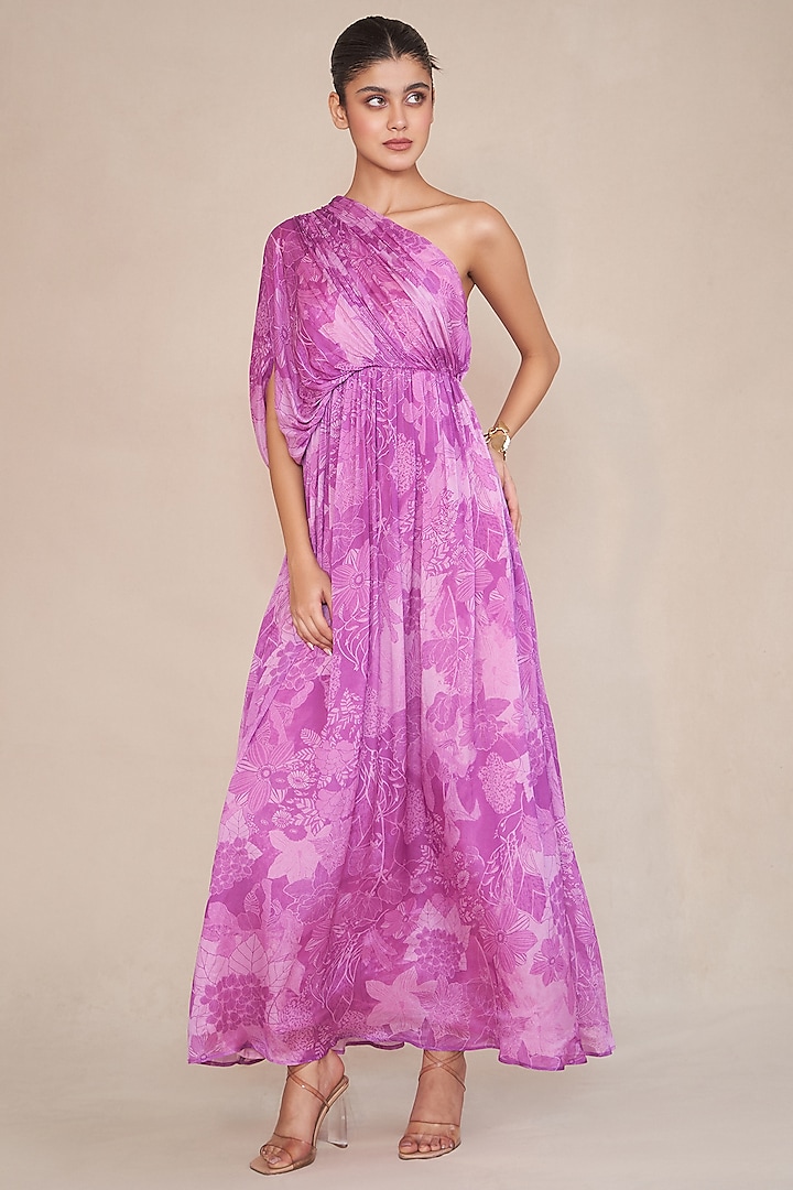 Blush Chinon One-Shoulder Maxi Dress by ANKITA DHARMAN at Pernia's Pop Up Shop