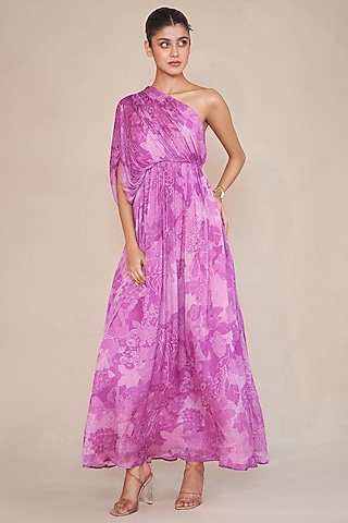 Blush Chinon One-Shoulder Maxi Dress by ANKITA DHARMAN