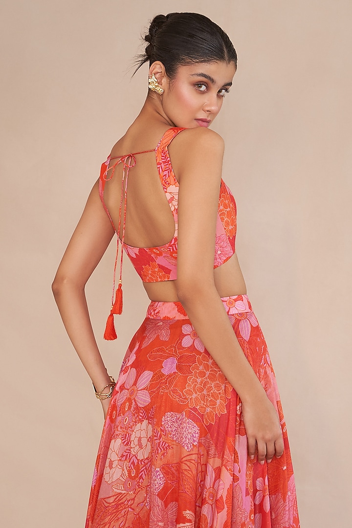 Tangerine & Red Silk Organza Lehenga Set by ANKITA DHARMAN at Pernia's Pop Up Shop